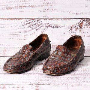 Cole-Haan -Brown Alligator Grain Leather, Womens Slip.On Casual Loafers (6.5 B)